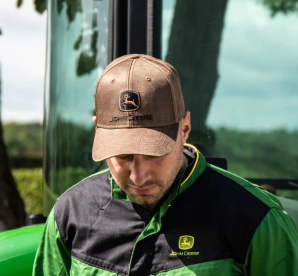 john deere oilskin look brown cap