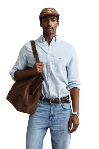 Gant Regular Fit Linen Blend Shirt - Sky Blue 3250082-450