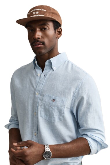Gant Regular Fit Linen Blend Shirt - Sky Blue 3250082-450