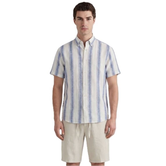 Gant Striped Linen Short Sleeve Shirt - Vintage Blue 3260076-442