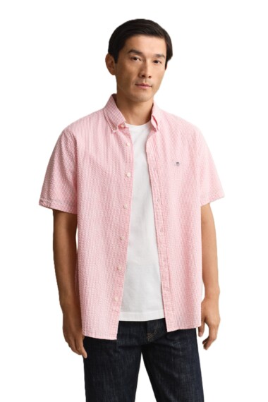 Gant Striped Seersucker Short Sleeve Shirt - Pink 3260038-622