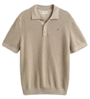 Gant Textured Cotton Polo - Oat Melange 8030294-198