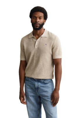 Gant Textured Cotton Polo - Oat Melange 8030294-198