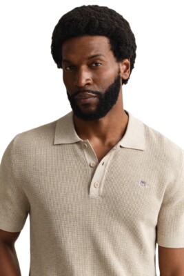 Gant Textured Cotton Polo - Oat Melange 8030294-198