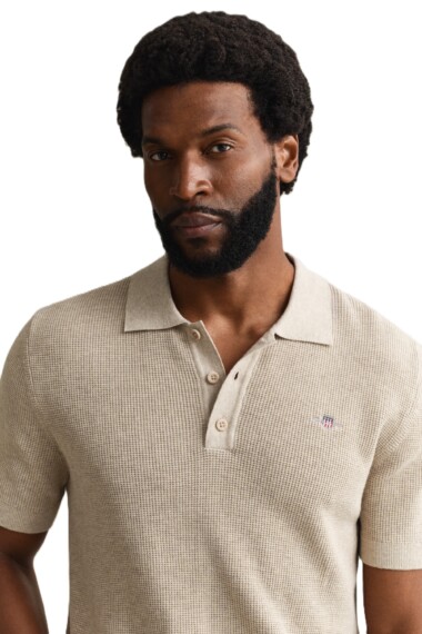 Gant Textured Cotton Polo - Oat Melange 8030294-198