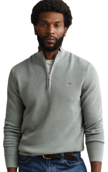 Gant Textured Cotton Half-Zip - Ceramic Grey 8030292-010