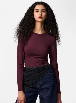 Pieces Lula Long Sleeve Top - Winetasting Red PCLULA 17162315