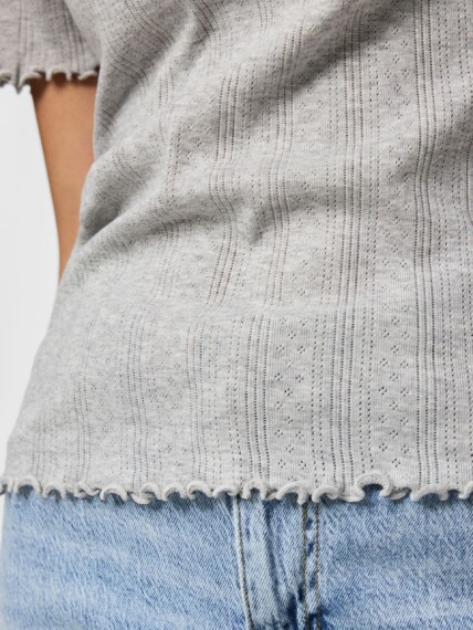 Pieces Marie Pointelle T-Shirt - Light Grey PCMARIE 17152053