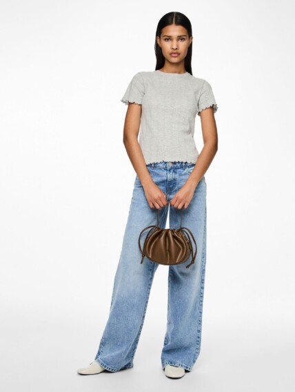 Pieces Marie Pointelle T-Shirt - Light Grey PCMARIE 17152053