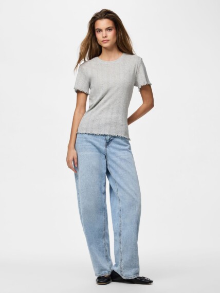 Pieces Marie Pointelle T-Shirt - Light Grey PCMARIE 17152053
