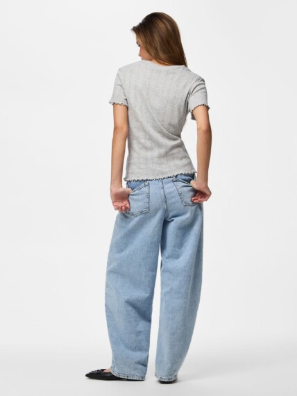 Pieces Marie Pointelle T-Shirt - Light Grey PCMARIE 17152053