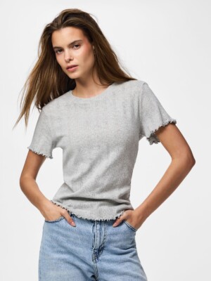 Pieces Marie Pointelle T-Shirt - Light Grey PCMARIE 17152053