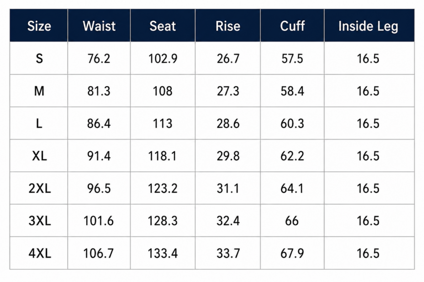 Barbour Men's Shorts Size Guide
