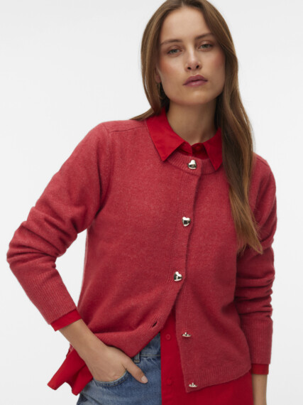 Vero Moda Fiona Seashell Button Cardigan - Holly Berry