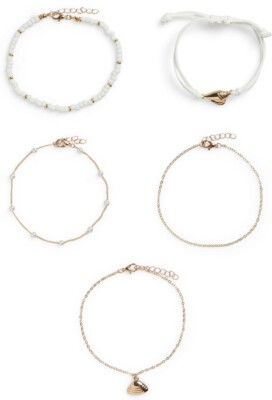 Pieces Vilna Anklet 5-Pack - Cream/Gold 17133824