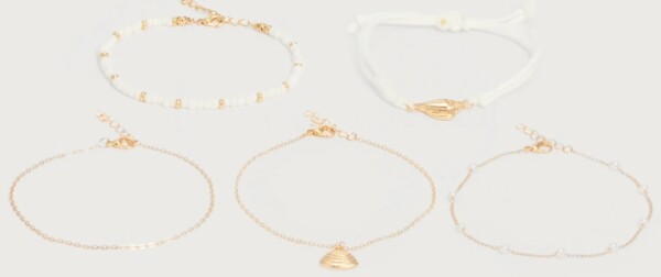 Pieces Vilna Anklet 5-Pack - Cream/Gold 17133824