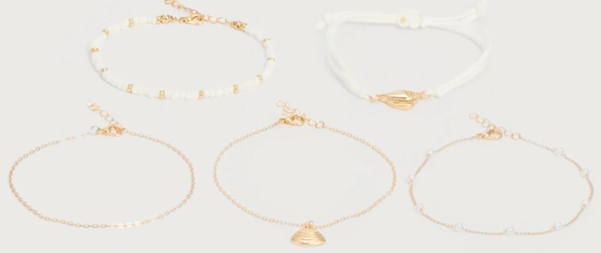 Pieces Vilna Anklet 5-Pack - Cream/Gold 17133824